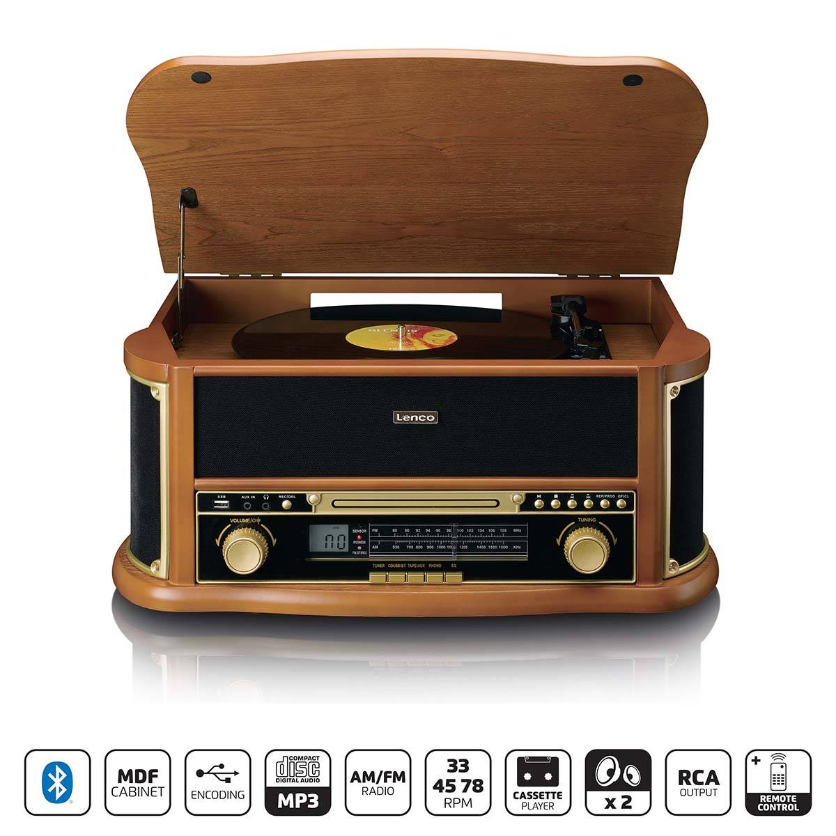 LENCO TCD-2551 Plattenspieler Holzgehäuse USB Kassette, Holz-2