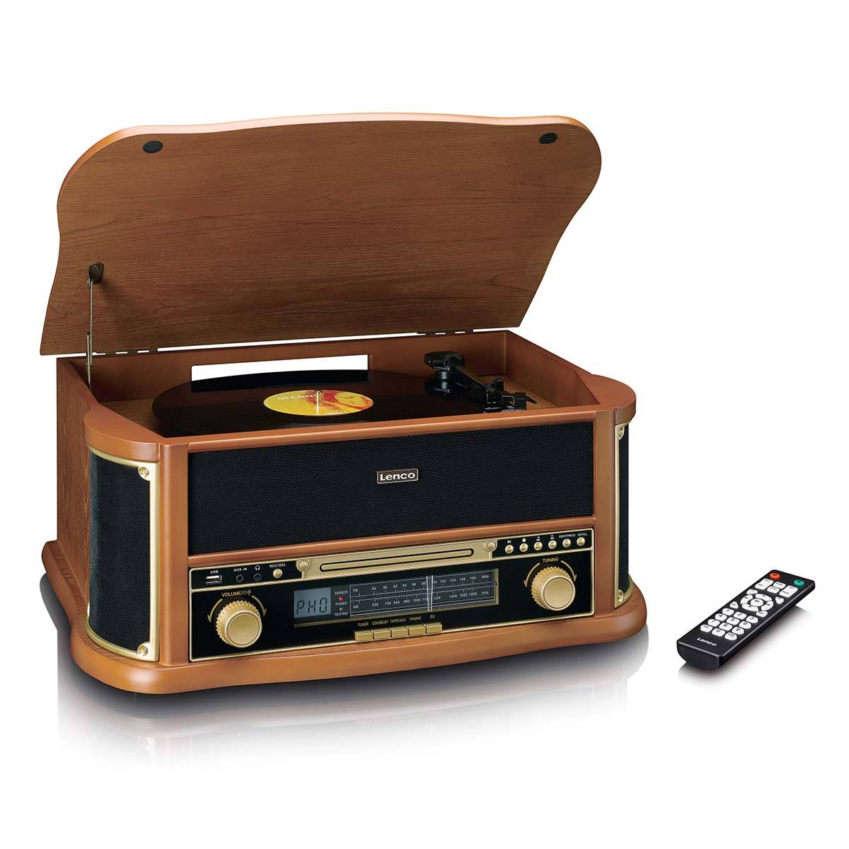 LENCO TCD-2551 Plattenspieler Holzgehäuse USB Kassette, Holz-3