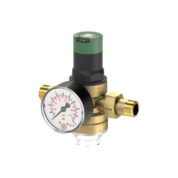 RIEGLER Druckregler für Trinkwasser, DVGW-geprüft, inkl. Manometer, Klarsichtsiebtasse, R 1 1/4, Regelbereich 1,5 - 6 ba