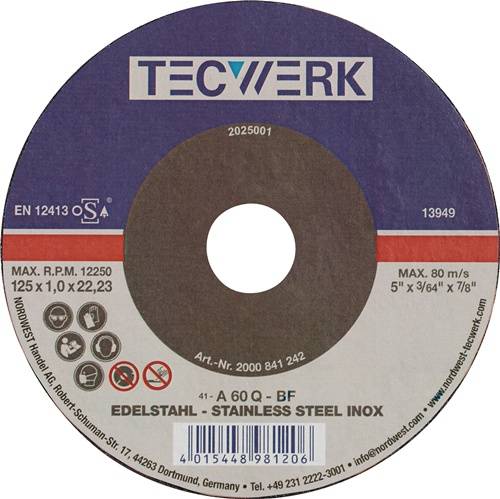 Trennscheibe INOX D115x1mm ger.INOX Bohr.22,23mm TECWERK-0