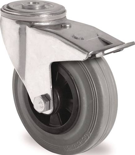 Lenkrolle m.Festst.D.125mm Trgf.100kg m.Rückenloch Rollenlager VG grau TECWERK-0