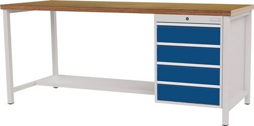 Bedrunka & Hirth Gerätebau GmbH Werkbank signalblau lichtgrau B2000xH859xT750mm Buche Multiplex 40mm 4 Schubl. 03.19.16V