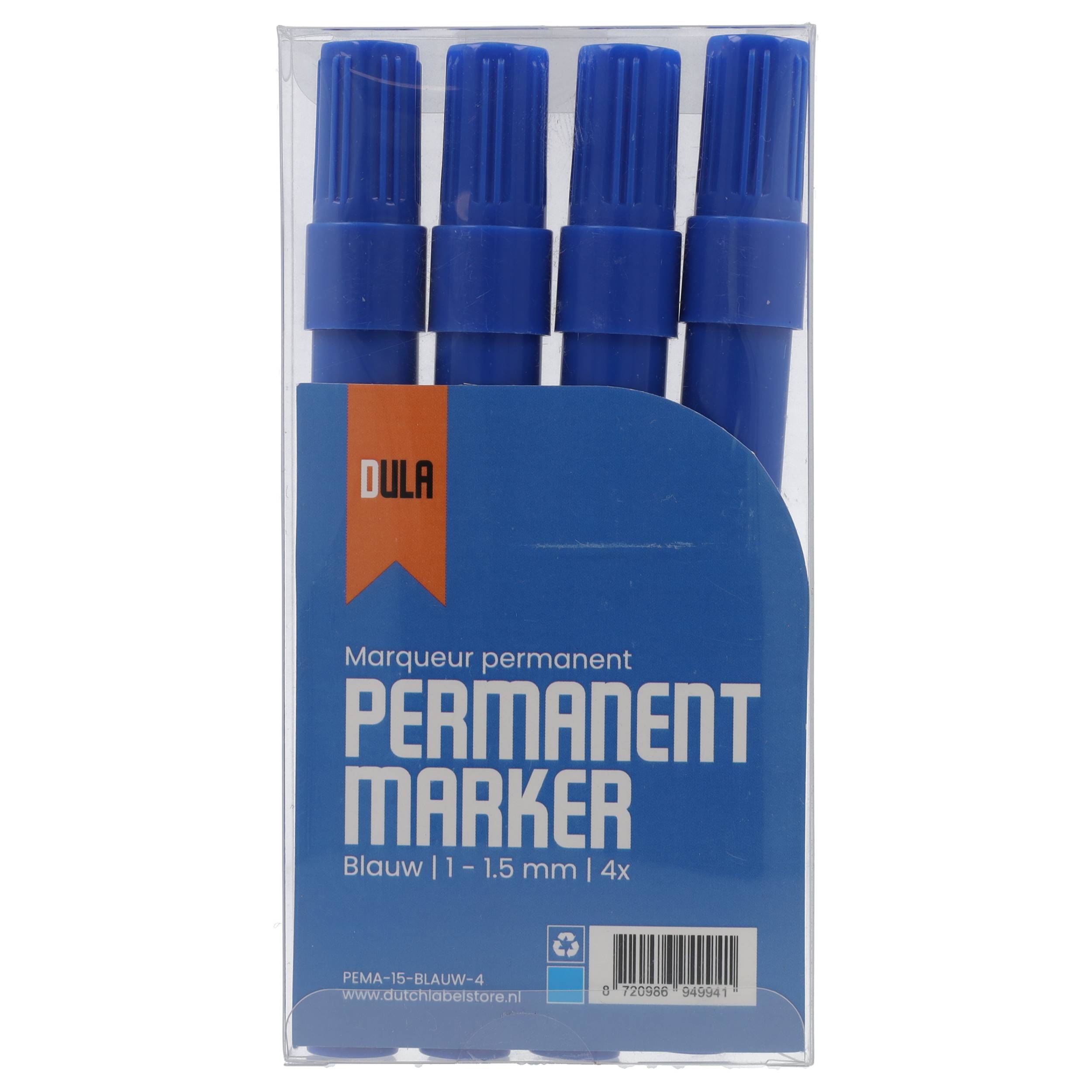 Permanentmarker Blau – Permanente Stifte – 1–1,5 mm Rundspitze Marker – 4 Stück blaue Permanentstifte – DULA-0