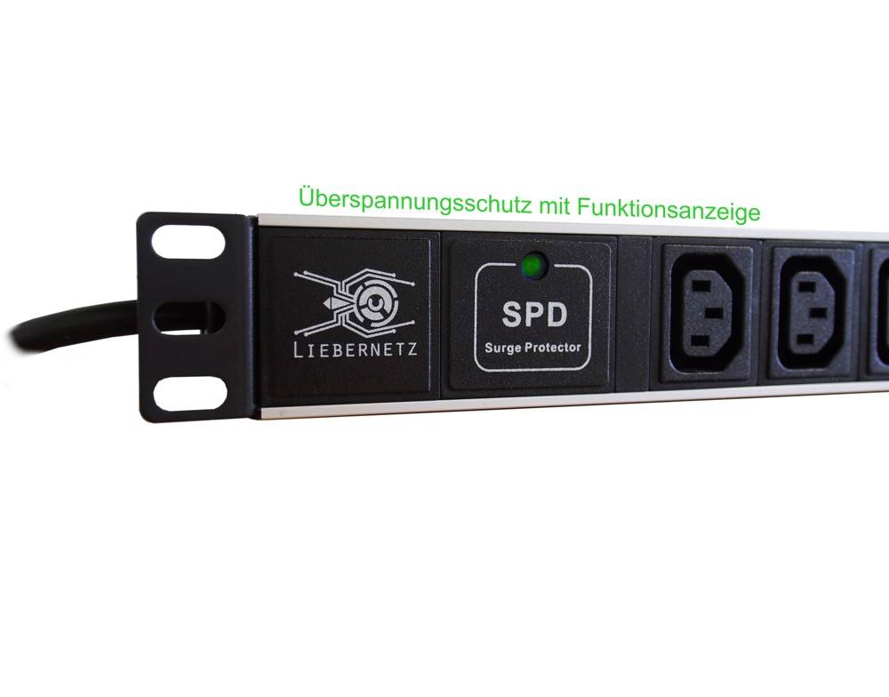 19 Zoll Steckdosenleiste 9x C13 Aluminium schwarz silber mit Überspannungsschutz Rack PDU-3