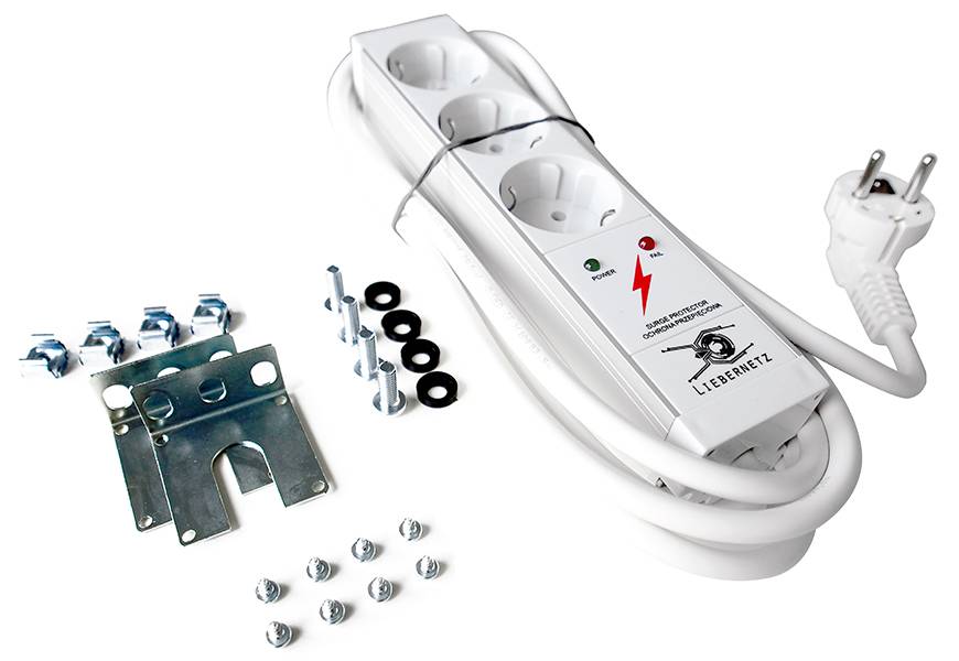 10 Zoll Steckdosenleiste 3x Schuko + Überspannungsschutz Lichtgrau Profi Qualität für IT Netzwerktechnik-0