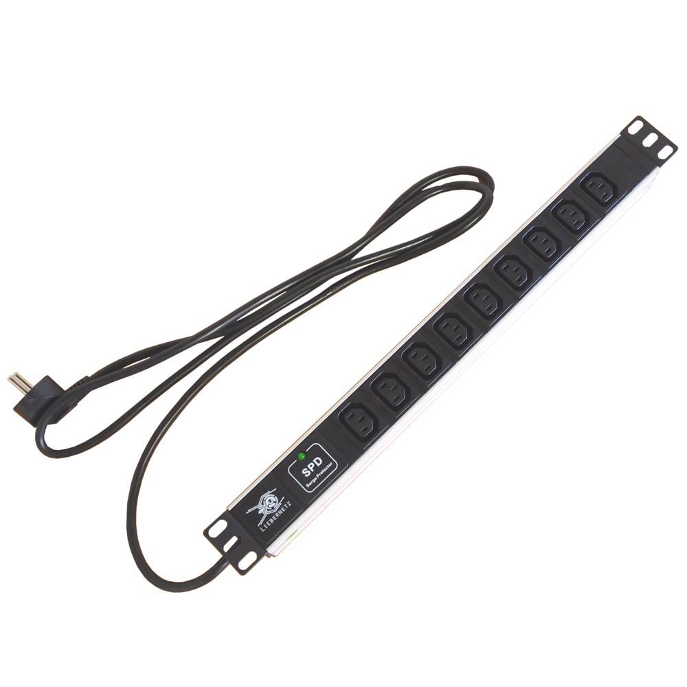 19 Zoll Steckdosenleiste 9x C13 Aluminium schwarz silber mit Überspannungsschutz Rack PDU-4