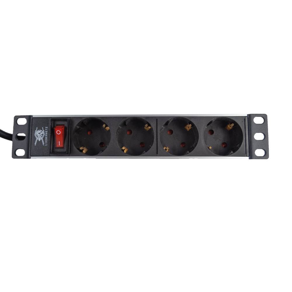10 Zoll Steckdosenleiste 4fach Schuko Schwarz + Schalter Rack Steckdose für IT + Heimnetzwerke-3