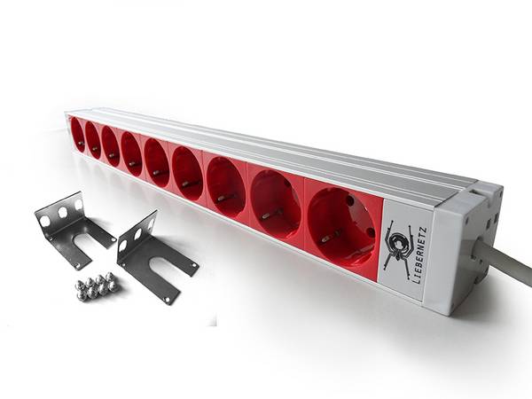 19 Zoll Steckdosenleiste für USV 9x Schuko rot C14 Anschluss 16 A Serverrack PDU für IT Sicherheit