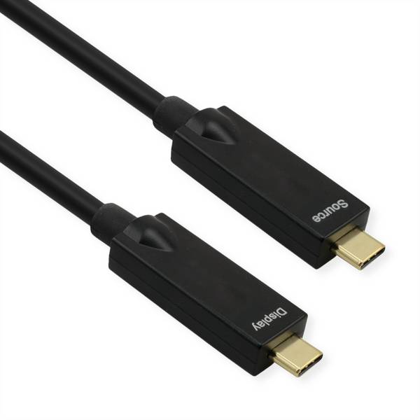 ROLINE USB 3.2 Gen 2 Kabel, AOC, C-C, ST/ST, 10Gbit/s, 4K60Hz, PD (Power Delivery) 60W, schwarz, 10 m