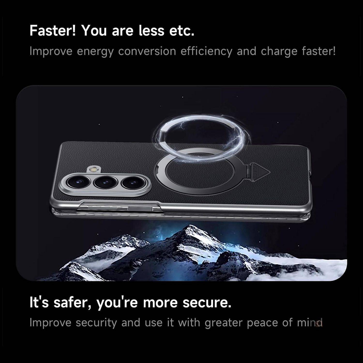 Für Samsung Galaxy Z Fold7 5G SULADA Leder MagSafe Ring Halter Hülle Schwarz-3