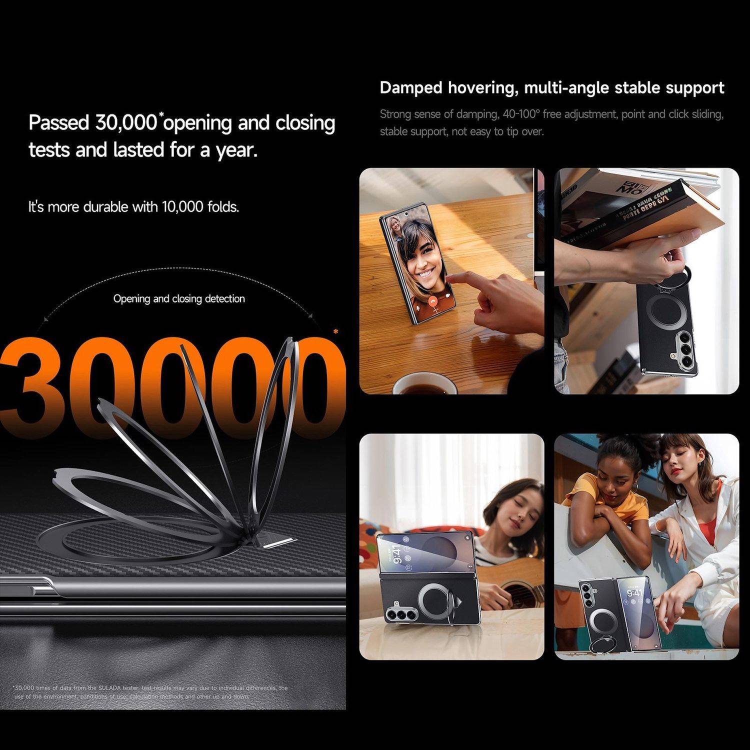 Für Samsung Galaxy Z Fold7 5G SULADA Leder MagSafe Ring Halter Hülle Schwarz-4