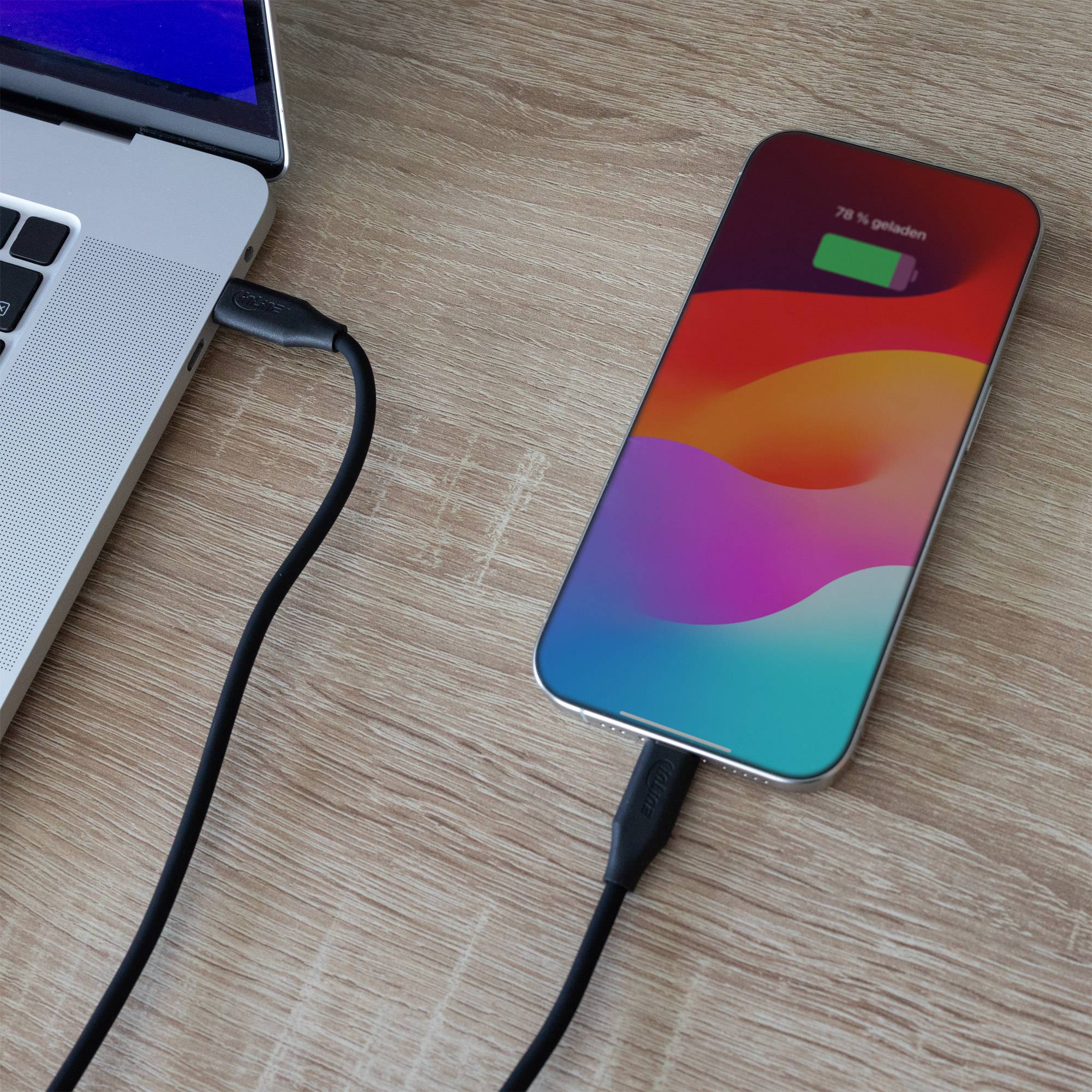 InLine® USB 2.0 Kabel, USB-C Schnellladekabel 100W, Black Cookie, schwarz 2m-2