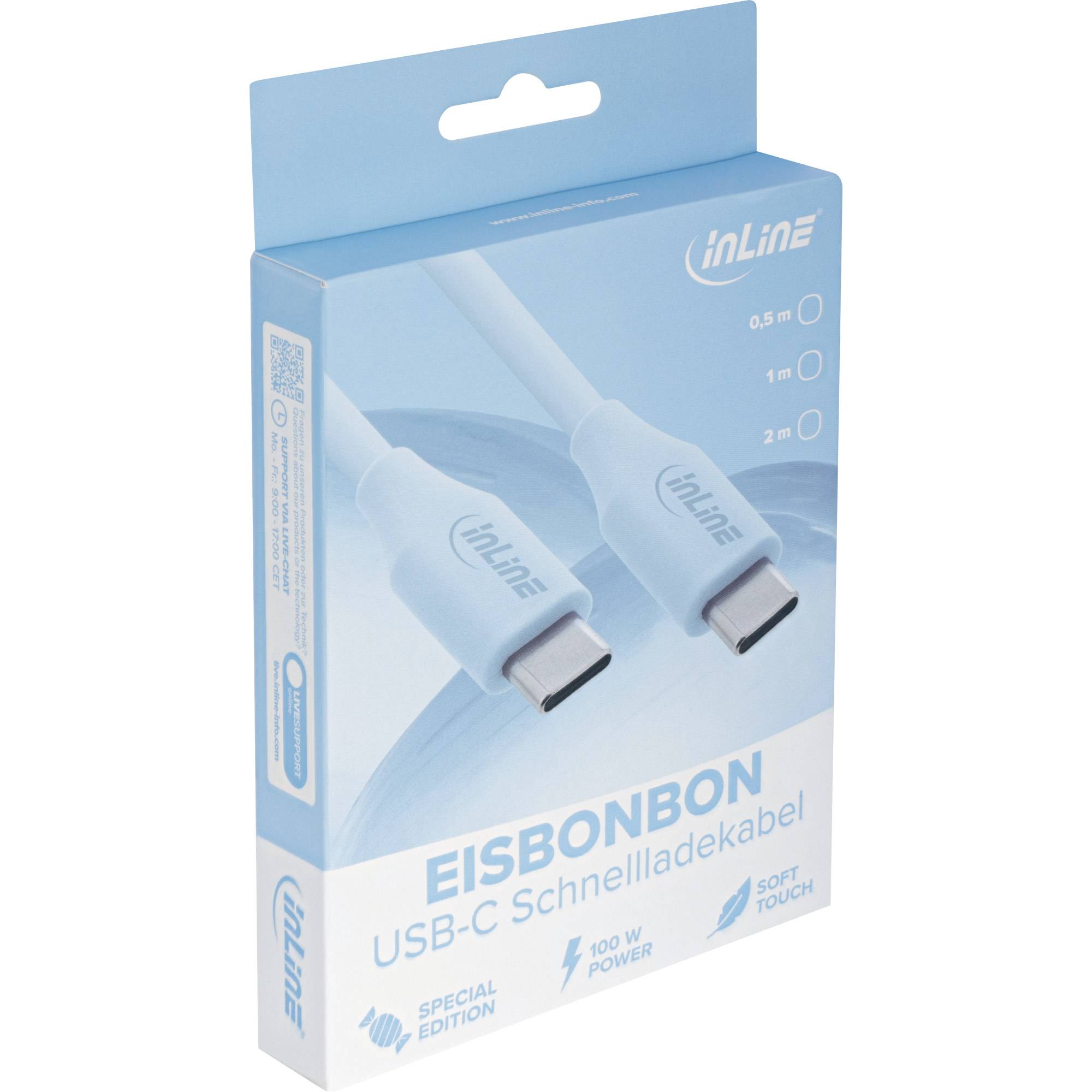 InLine® USB 2.0 Kabel, USB-C Schnellladekabel 100W, Eisbonbon/blau 2m-4