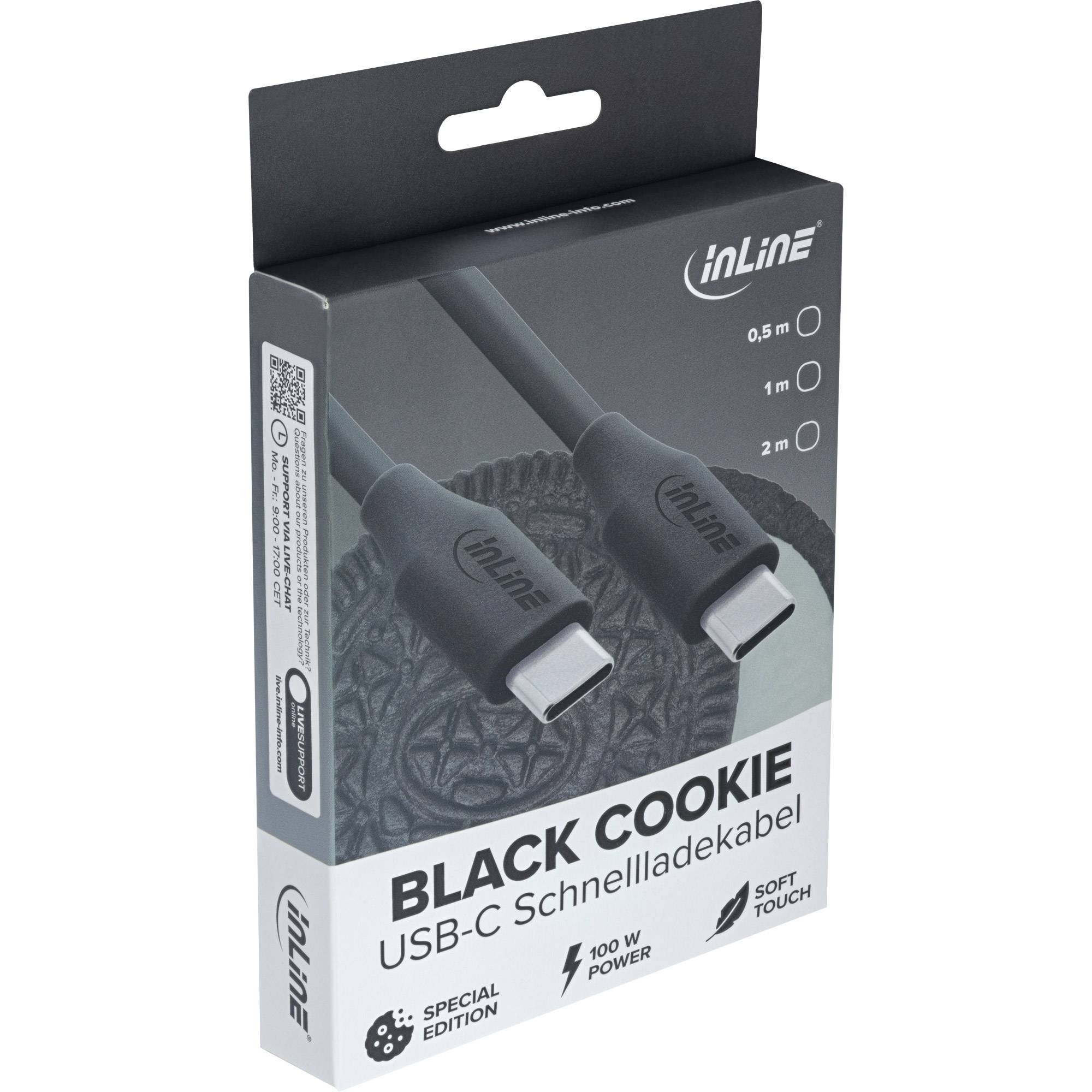 InLine® USB 2.0 Kabel, USB-C Schnellladekabel 100W, Black Cookie, schwarz 2m-4