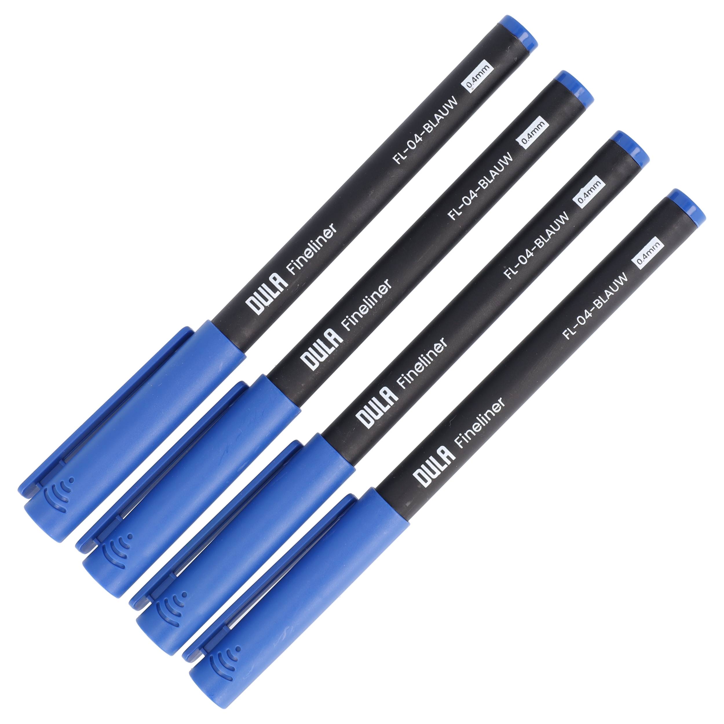Fineliner blau 0,4 mm – Fineliner-Set – Blauer Stift – Zeichnen & Malen – 4 Stück blaue Fineliner – DULA-3