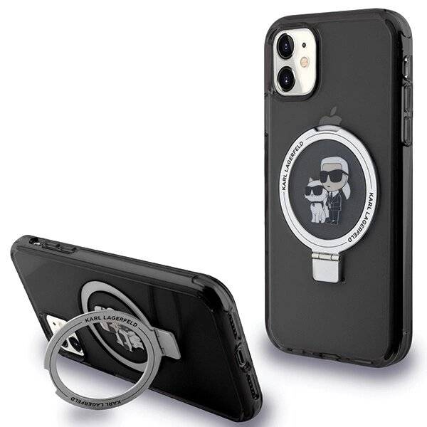 Karl Lagerfeld Ring Stand Karl&Choupette MagSafe Hülle iPhone 11 / Xr – Schwarz-0