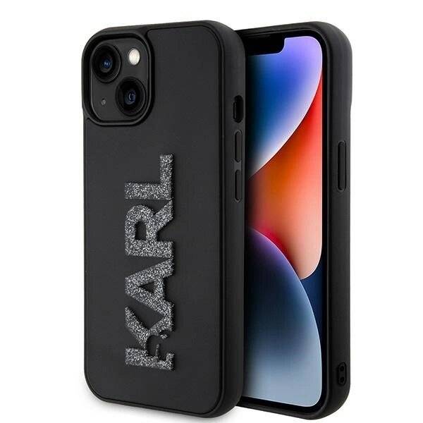 Karl Lagerfeld 3D Rubber Glitter Logo Hülle iPhone 15 – Schwarz
