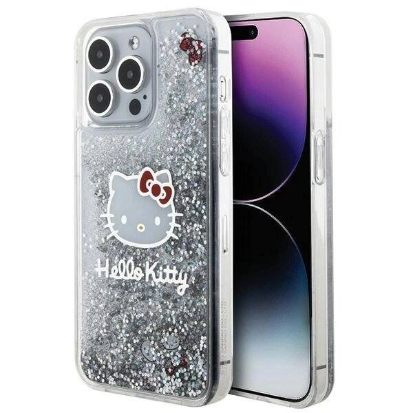 Hello Kitty Liquid Glitter Charms Head Hülle iPhone 15 Pro Max – Silber-0