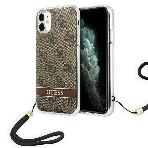 Guess GUOHCN61H4STW iPhone 11 Braun/Braun Hardcase 4G Print Strap-0