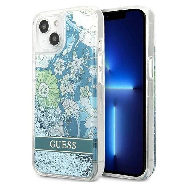 Guess GUHCP13MLFLSN iPhone 13 6.1″ grün/grüne Hardcase Flower Liquid Glitter