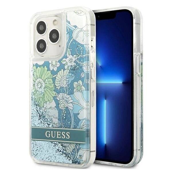 Guess GUHCP13XLFLSN iPhone 13 Pro Max 6,7″ grün/grüne Hardcase Flower Liquid Glitter