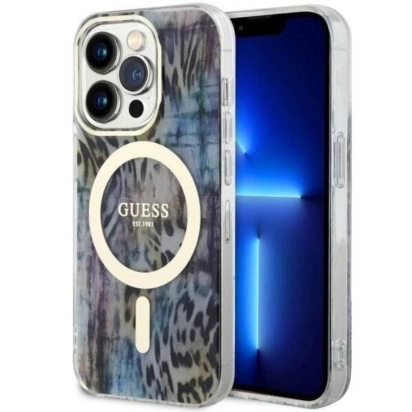Guess GUHMP14XHLEOPWB iPhone 14 Pro Max 6.7″ Blau/Blau Hardcase Leopard MagSafe-0