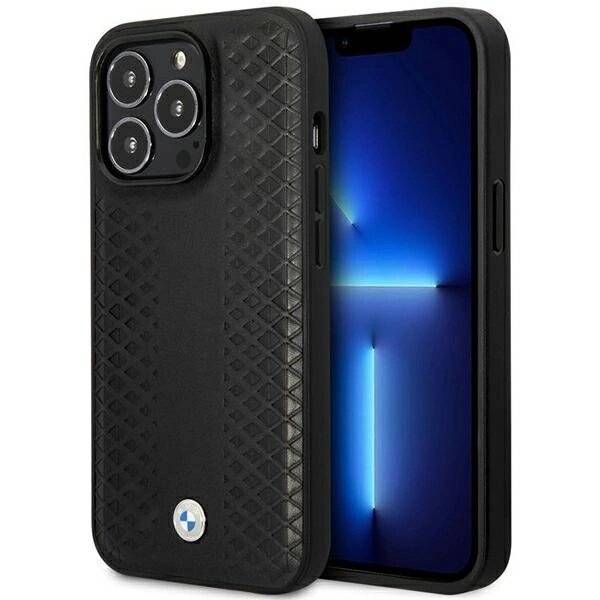 Hülle BMW BMHMP14L22RFGK iPhone 14 Pro 6.1″ schwarz/schwarz Leder Rautenmuster MagSafe