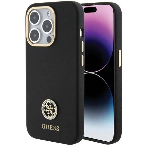 Guess Silicone Logo Strass 4G Case iPhone 15 Pro - Schwarz-0