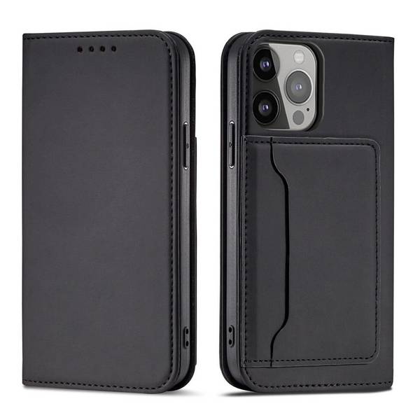 Magnet Card Case Hülle iPhone 14 Flip Cover Wallet Stand schwarz