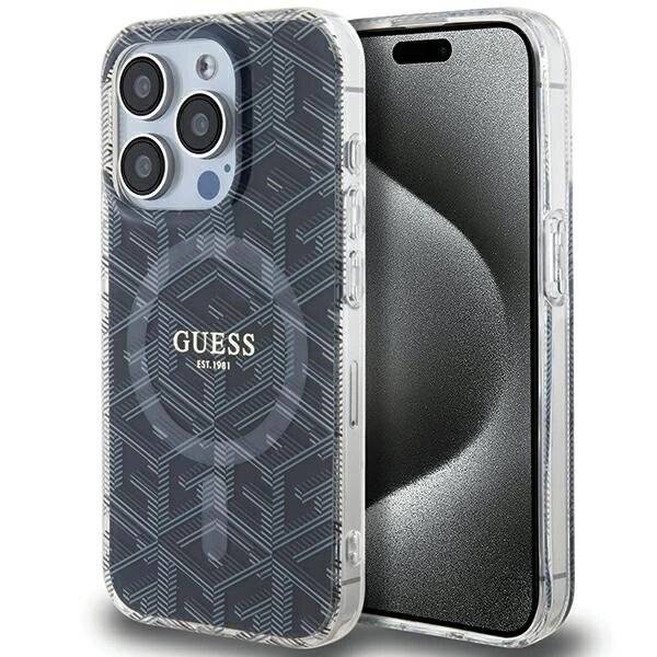 Guess IML GCube MagSafe Hülle iPhone 15 Pro Max – Schwarz