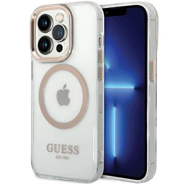 Guess Metal Outline Magsafe iPhone 15 Pro Max Hülle - Gold