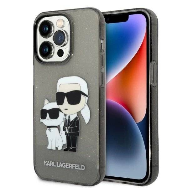 Karl Lagerfeld Glitzer Karl&Choupette Hülle iPhone 14 Pro – Schwarz