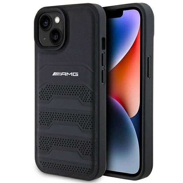 AMG Lederhülle geprägten Linien iPhone 15 Plus – Schwarz-0