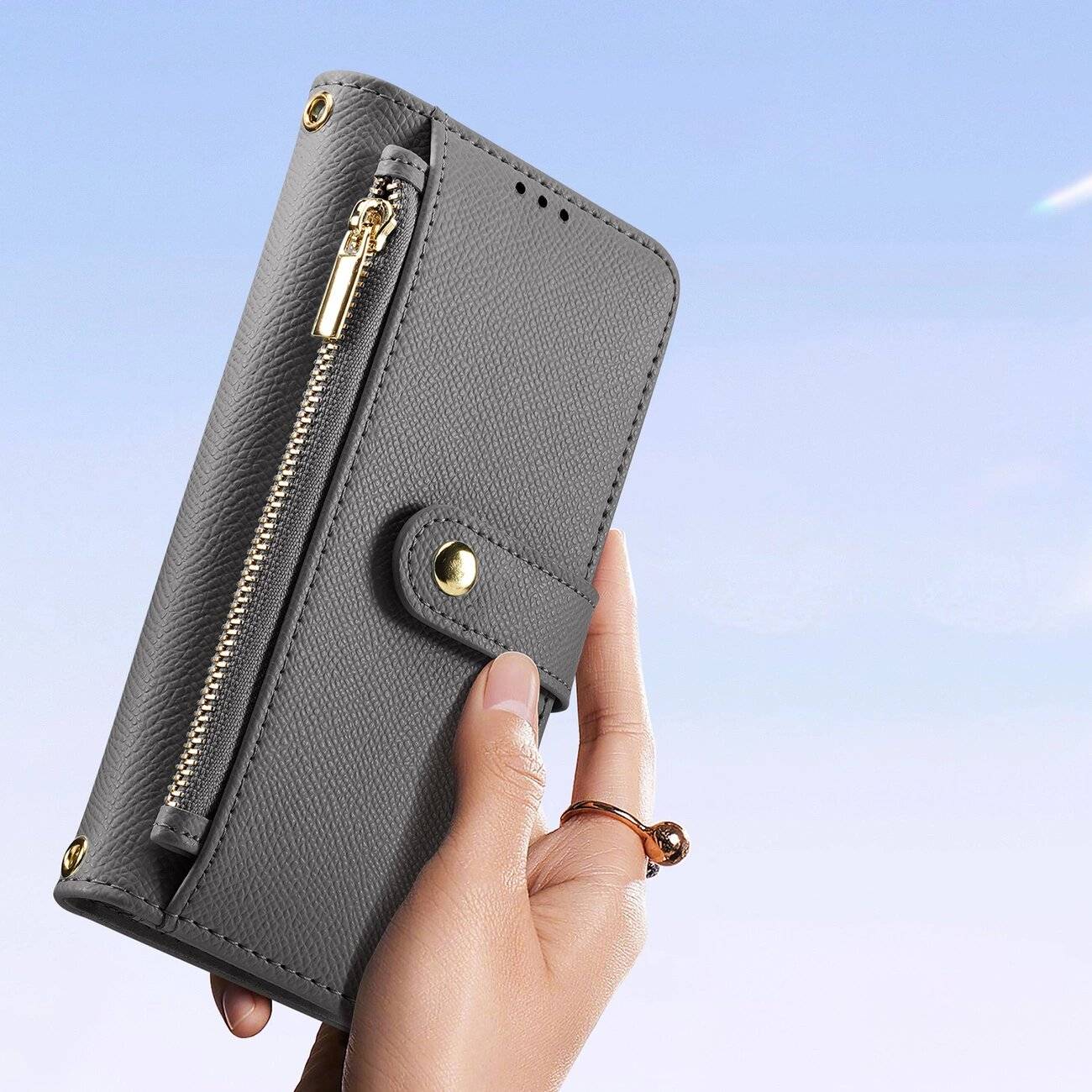 Dux Ducis Lawa Lederhülle Samsung Galaxy S25+ abnehmbarer magnetischer Brieftasche – Grau-0