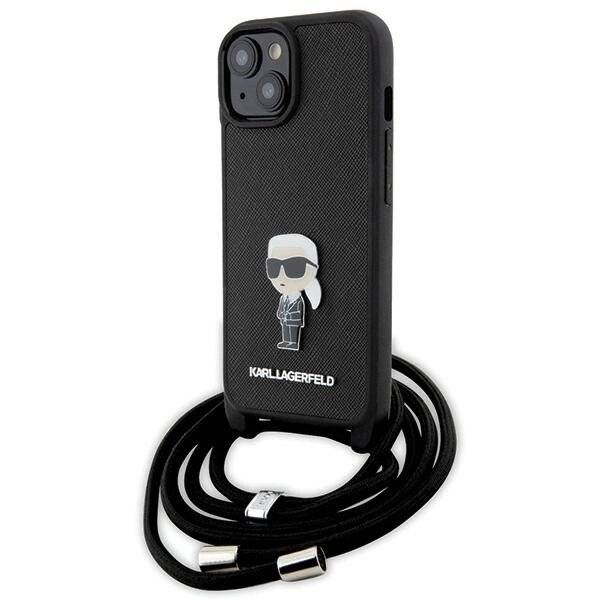 Karl Lagerfeld Umhängetasche Saffiano-Monogramm Metallnadel, & Choupette-Hülle iPhone 15 –