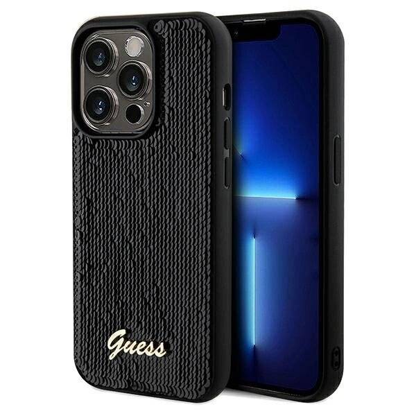 Guess Pailletten Script Metallhülle iPhone 14 Pro – Schwarz