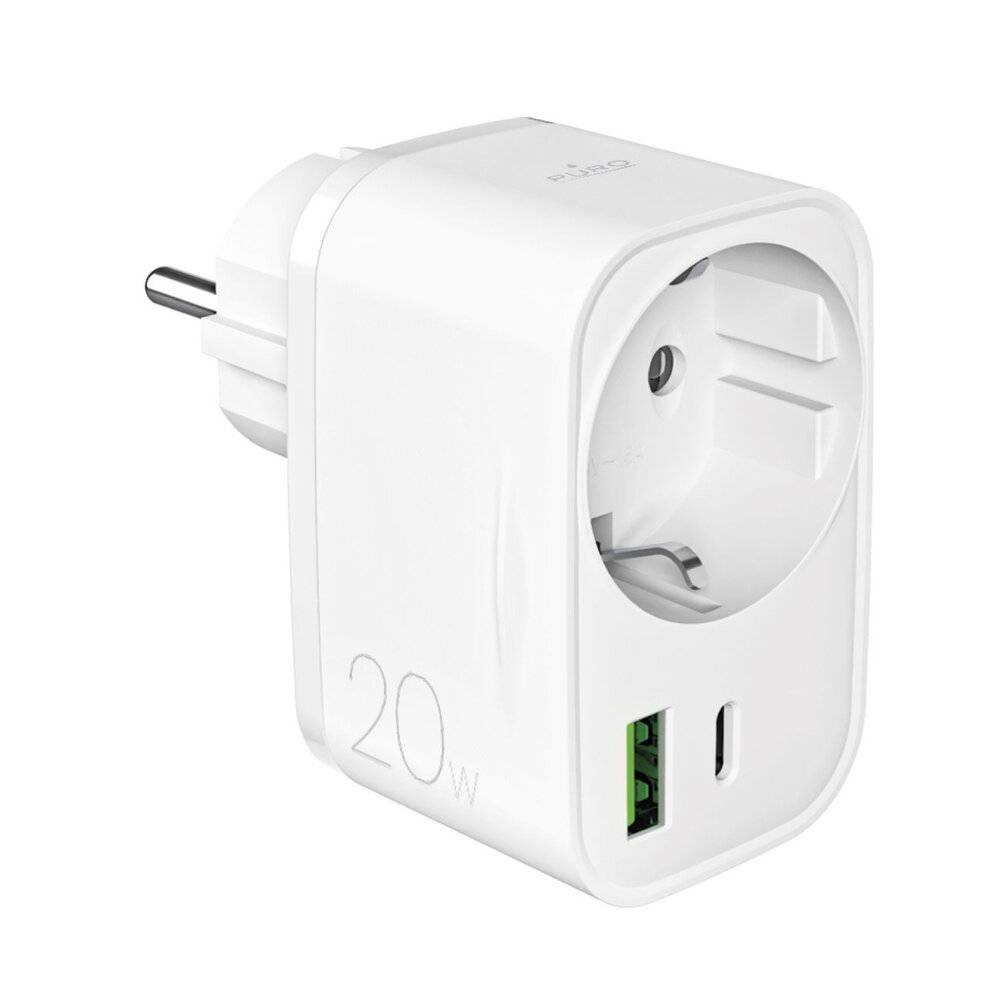 Puro 20W Power Delivery Ladegerät Schuko Stecker Buchse 1x USB-C + USB-A - Weiß-1