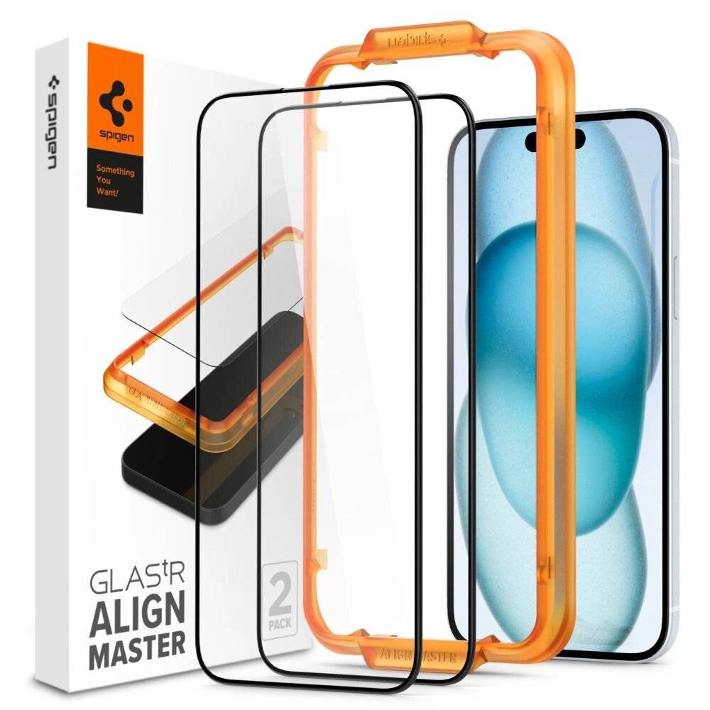 Spigen ALM Glass FC gehärtetes Glas iPhone 15 – schwarz 2 Stk.-0