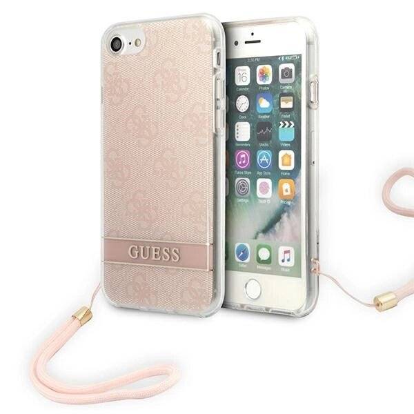 Guess GUOHCI8H4STP iPhone SE 2022 / 2020 7/ 8 pink/pink Hardcase 4G Print Strap