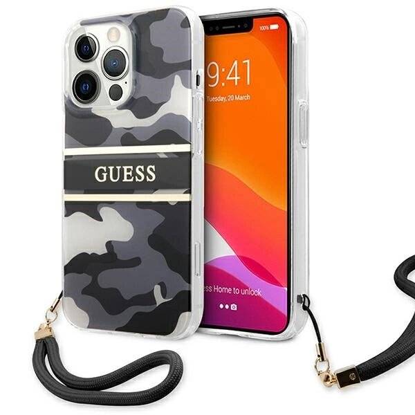 Guess GUHCP13XKCABBK iPhone 13 Pro Max 6,7″ schwarz/schwarz Hardcase Camo Strap Collection