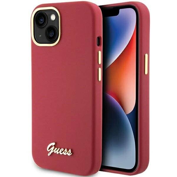 Guess Silikon Script Metal Logo & Frame Hülle iPhone 15 – Rot