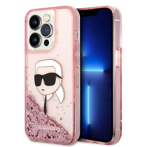Karl Lagerfeld Glitzer Karl's Head Hülle iPhone 14 Pro – Rosa-0