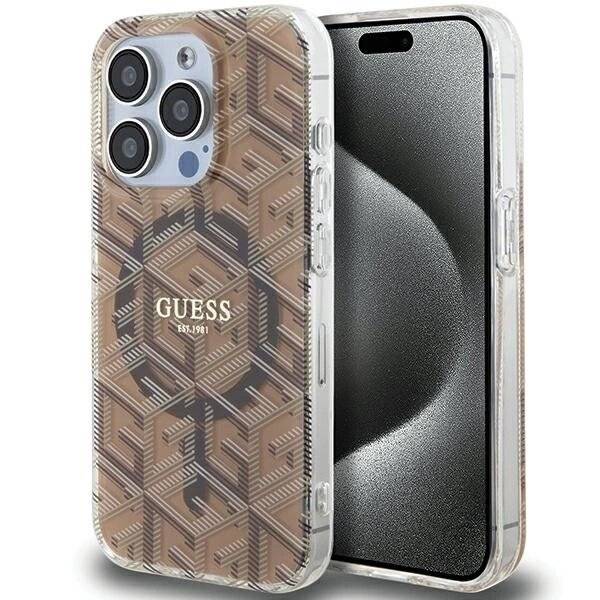 Guess IML GCube MagSafe Hülle iPhone 15 Pro Max – braun