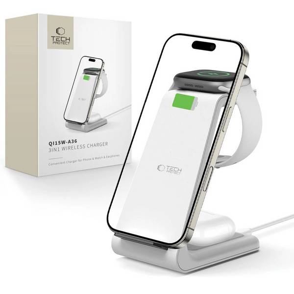 Tech-Protect QI15W-A36 3in1 Ladestation Apple - Weiß