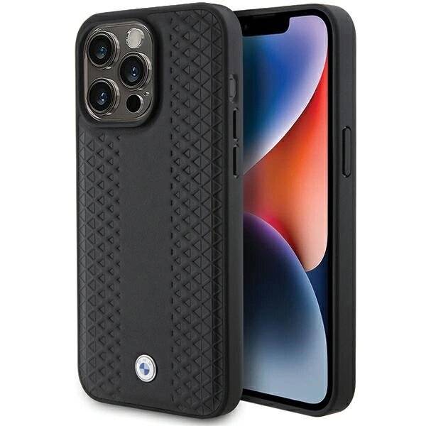 BMW Lederhülle Rautenmuster iPhone 15 Pro – Schwarz-0