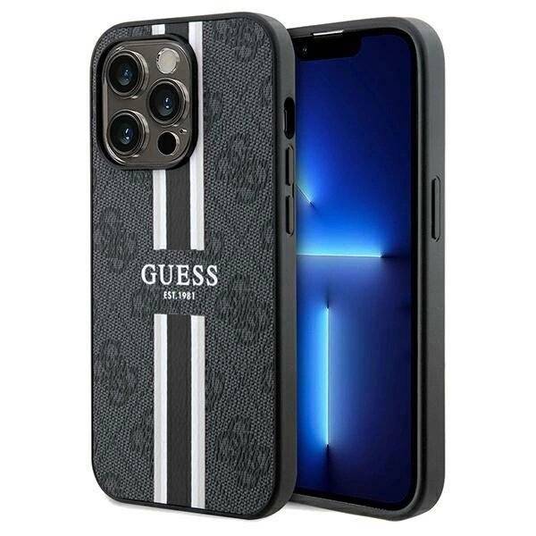 Guess 4G Printed Stripes MagSafe-Hülle iPhone 15 Pro Max – Schwarz