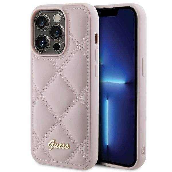 Guess Quilted Metal Logo Hülle iPhone 15 Pro – Rosa-0