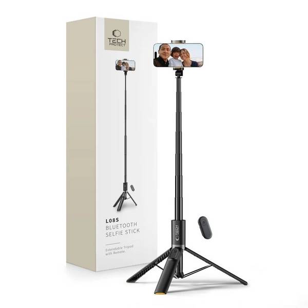 Tech-Protect L08S Bluetooth-Selfie-Stick Fernbedienung, Stativ bis 141 cm – Schwarz