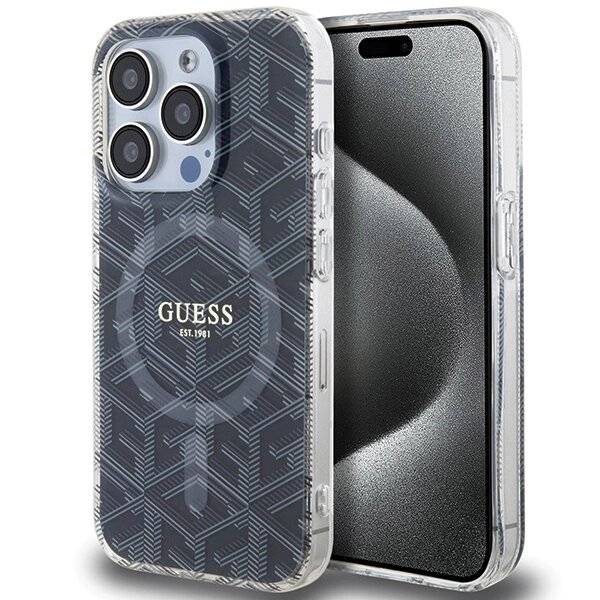 Guess IML GCube MagSafe Hülle iPhone 15 Pro – Schwarz