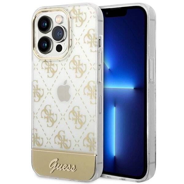 Guess GUHCP14LHG4MHG iPhone 14 Pro 6.1″Gold / Gold Hardcase 4G Pattern Script